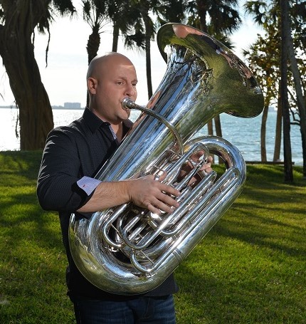 Aaron Tindall playing the tuba