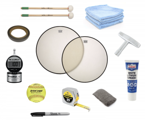 supplies needed to change timpani head -- mallets, rags, tuning key, lithium grease, steel wool, teflon tape, etc.