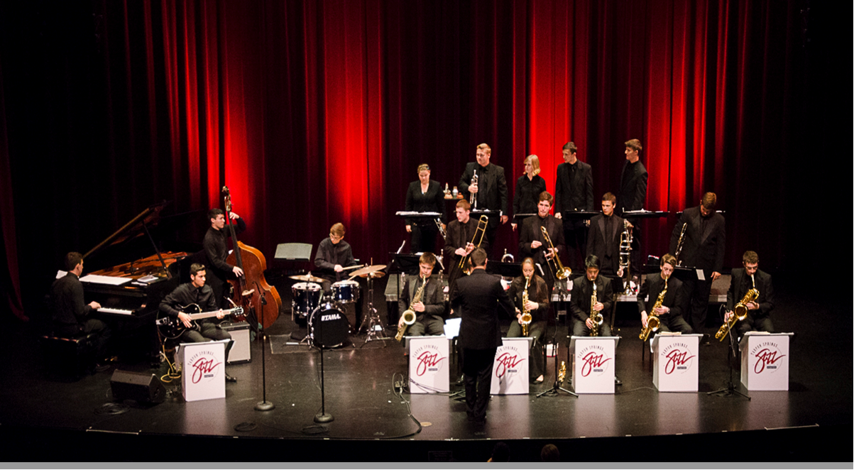 small band from Tarpon Springs High School performing on stage 