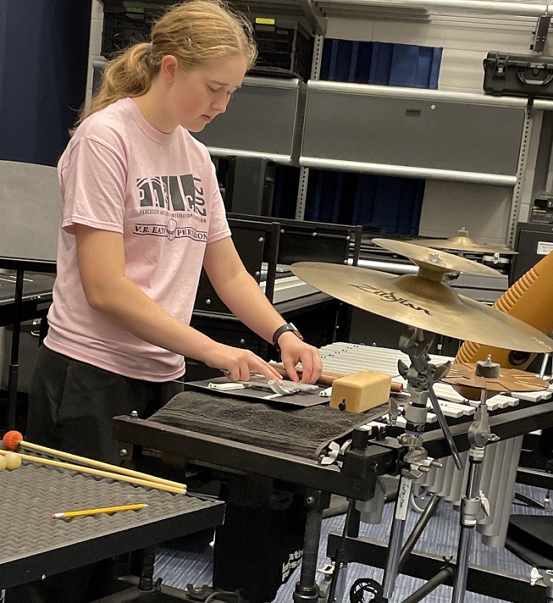 V.R. Eaton High School percussion ensemble practicing 