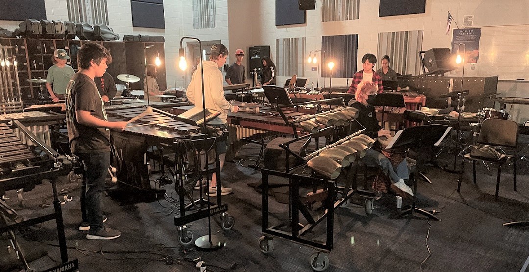 V.R. Eaton High School percussion ensemble practicing 