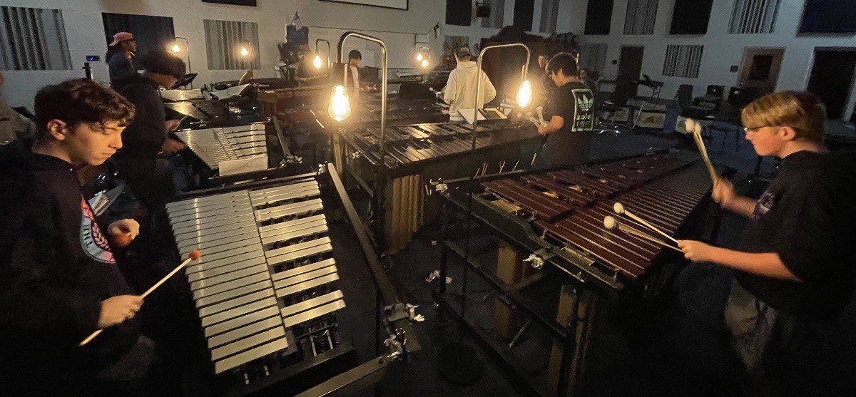 V.R. Eaton High School percussion ensemble practicing 