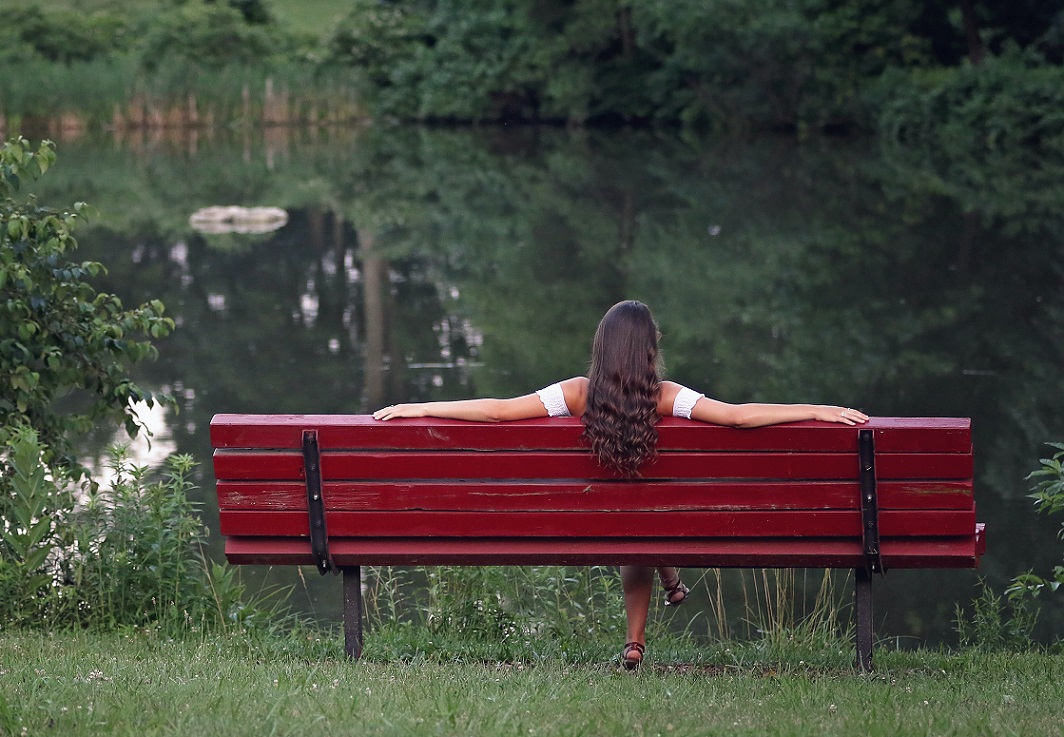 woman park bench pexels