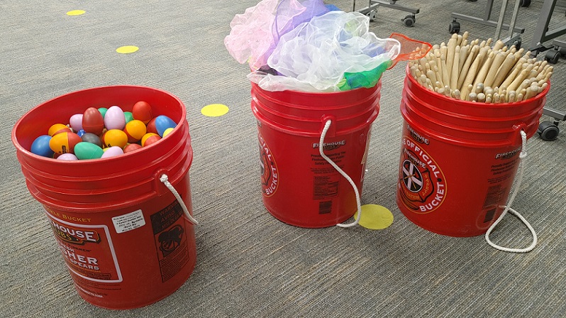 buckets shakers scarves sticks