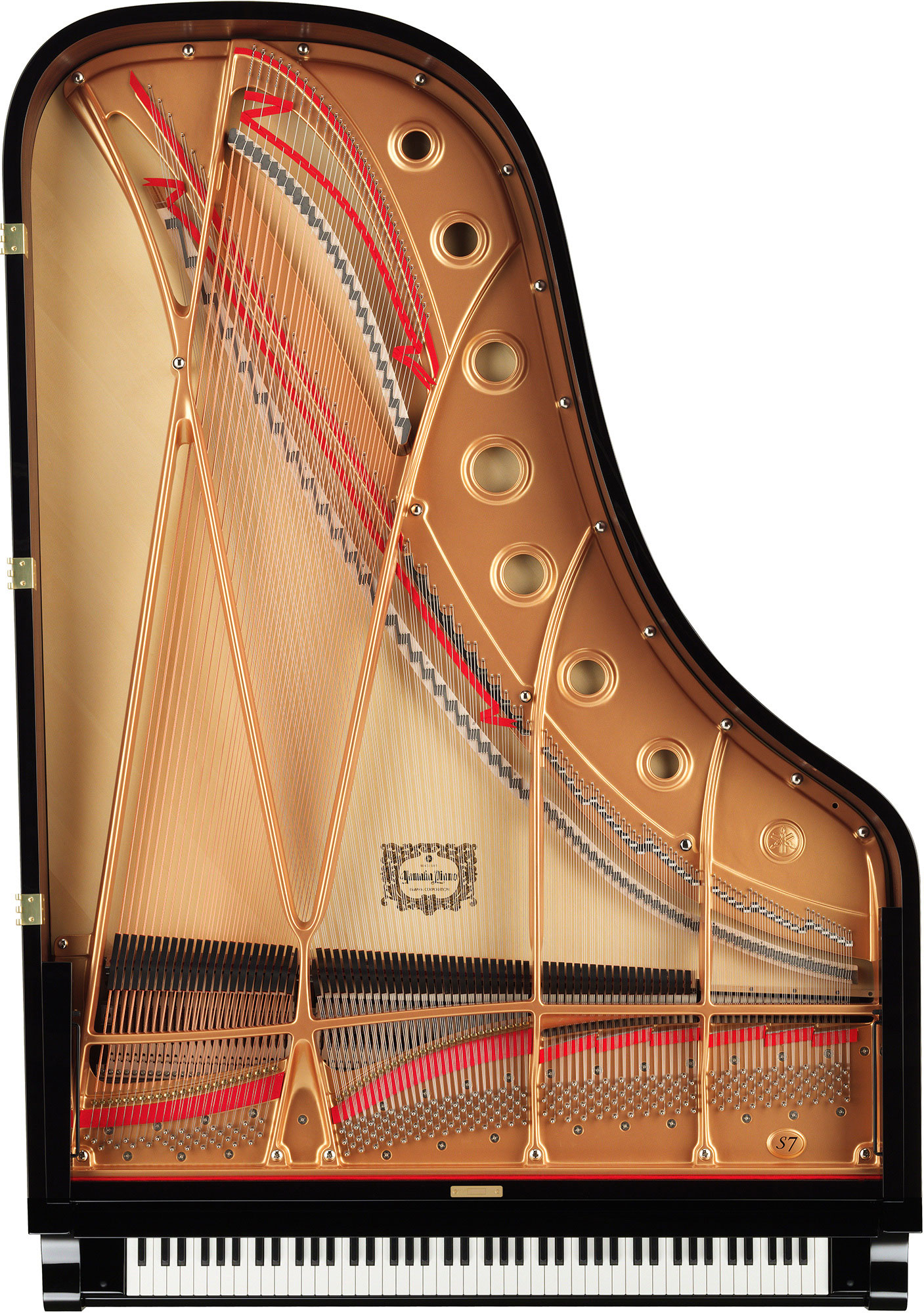 noopener A grand piano seen from above.