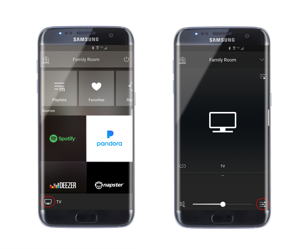 Musiccast and bluetooth 1 and 2 Smartphone screen showing the first two steps for setting up MusicCast app for broadcasting via Bluetooth.
