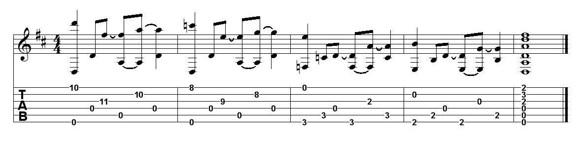 AltTuningsEx1 Four measures of musical annotation.