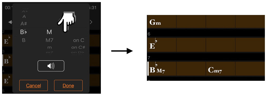 audio to score 5 Screenshot of app showing results of choosing a note in one key and how that translates.