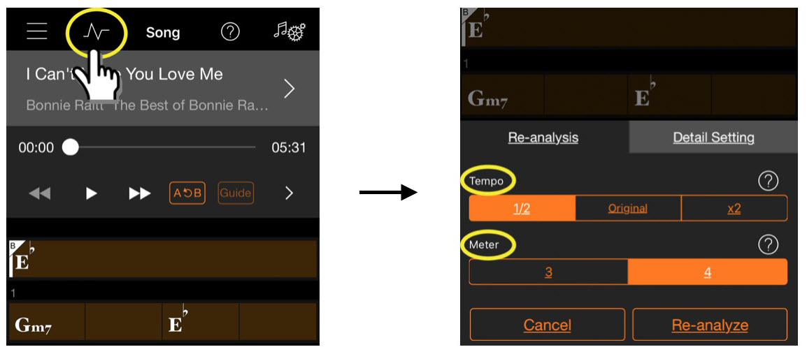 audio to score 7 Screenshot highlighting choices made and resulting action.