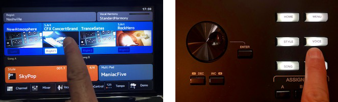 Two examples of choosing from a dashboard, one is a touchscreen, the other are buttons.