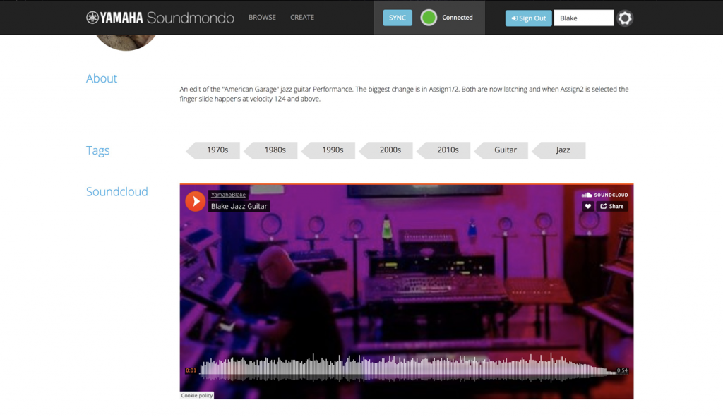 Soundmondo with Soundcloud file embedded Screenshot of application.