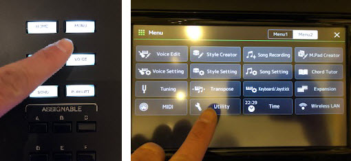 Genos and Chord Tracker Body Image 1 An image of a finger pressing different buttons in an interface.
