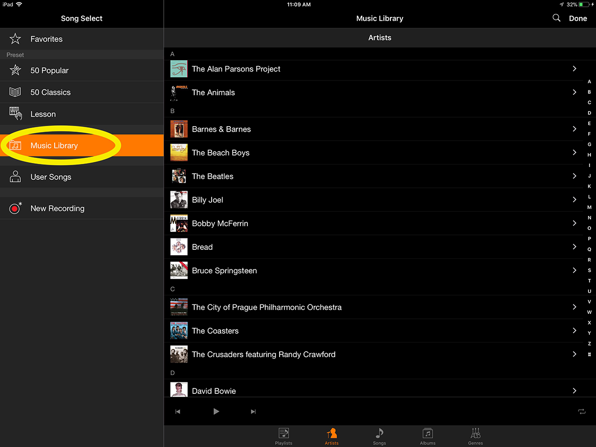 Dropbox smart piano chord tracker body image 1 An image of a menu in Chord Tracker.
