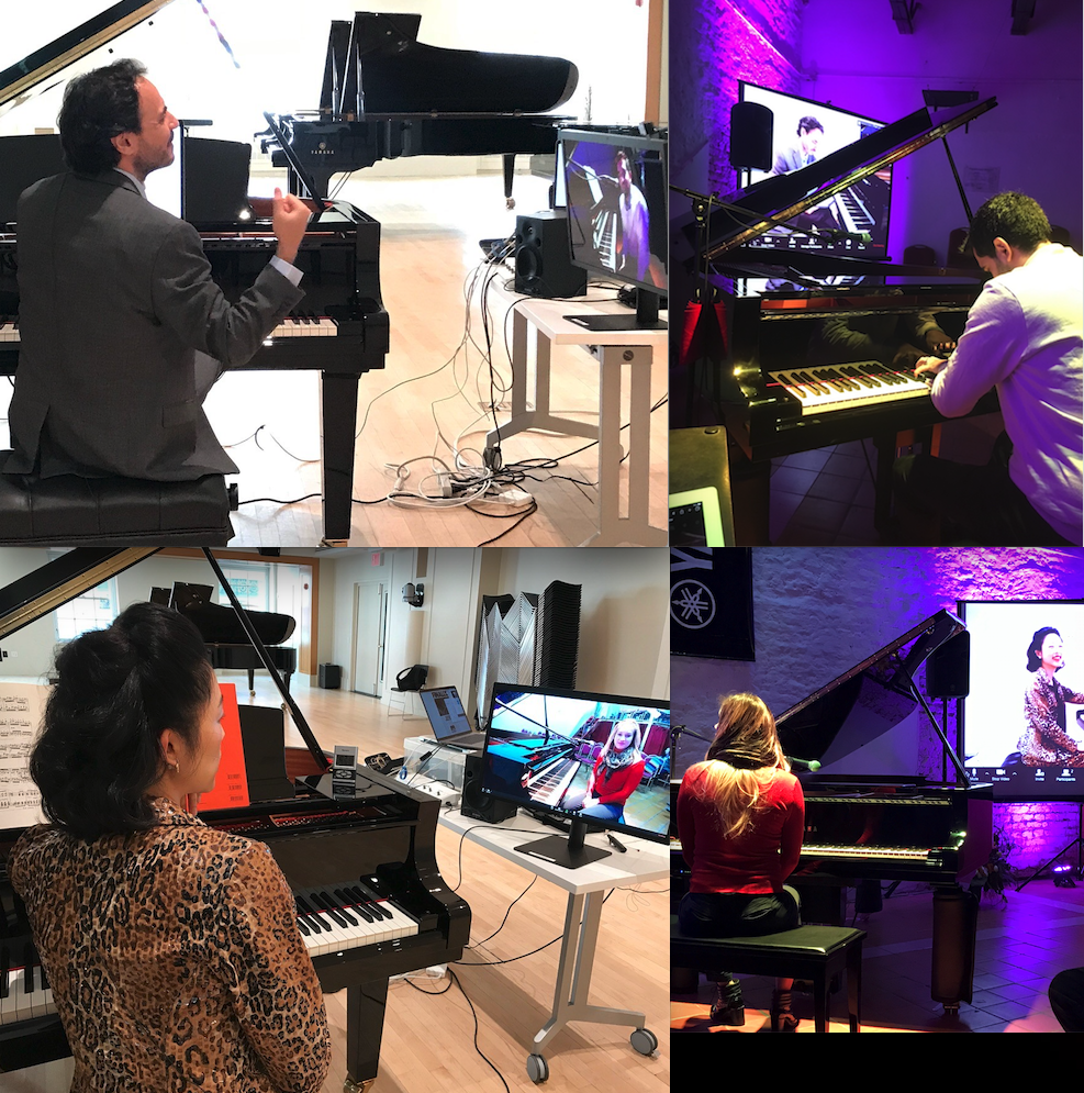 Pianos without borders body image 2 Four different images of people playing the piano, in a collage.