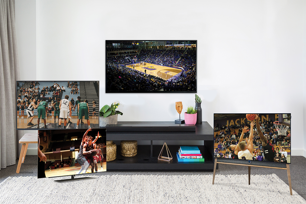 March Madness Body Image 1 An image of 4 different tv's in a room.