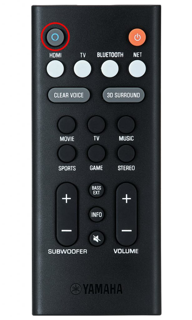 Closeup of a remote control with Alexa button indicated.