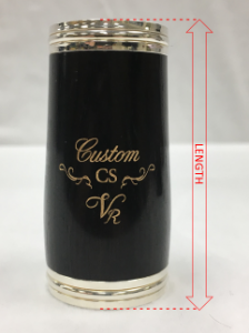 Small cylinder with metallic edges. A graphic has been imposed to indicate how to measure "length".