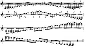 WRK_scales-in-rhythms_RH-1 Eight bars of musical annotation.