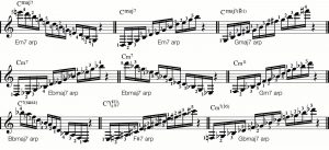 WRK_sixth_7th_alternate_chord_Arpeggios_against_Chords Musical annotation.