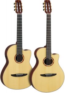 Two spruce acoustic-electric guitars.