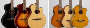 Two sets of 3 acoustic guitars.