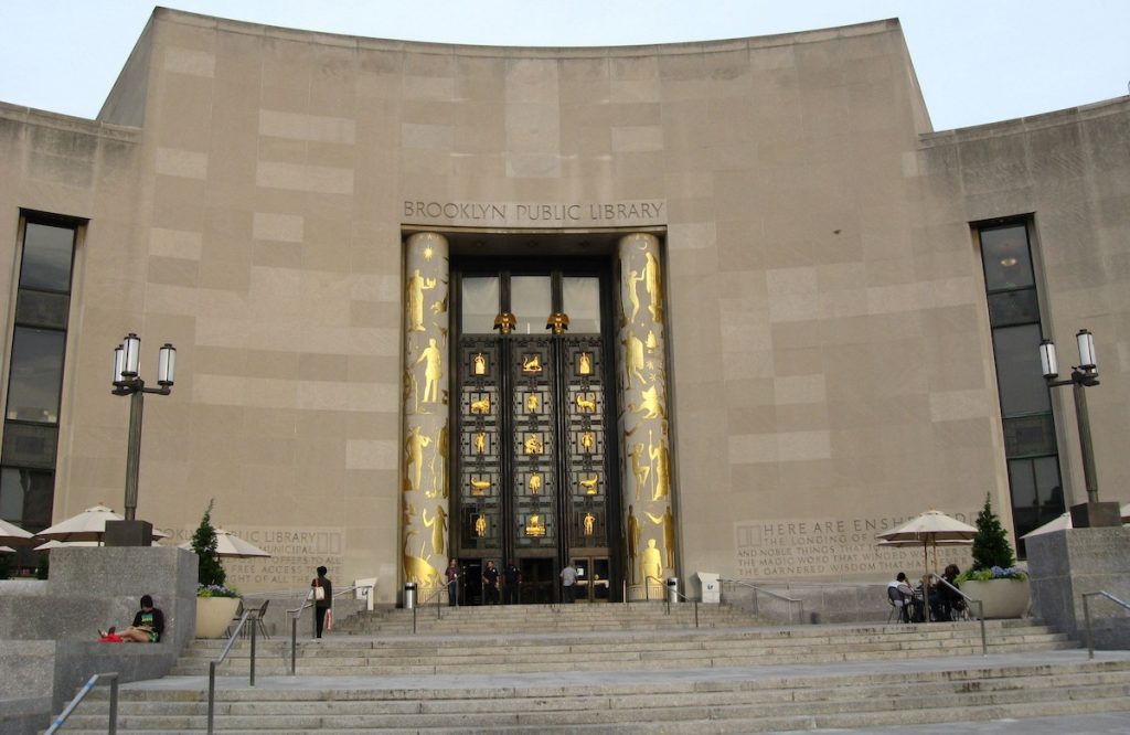 Brooklyn_Public_Library_sunset_jeh.jpg Ingersoll Public Library in Brooklyn at sunset.