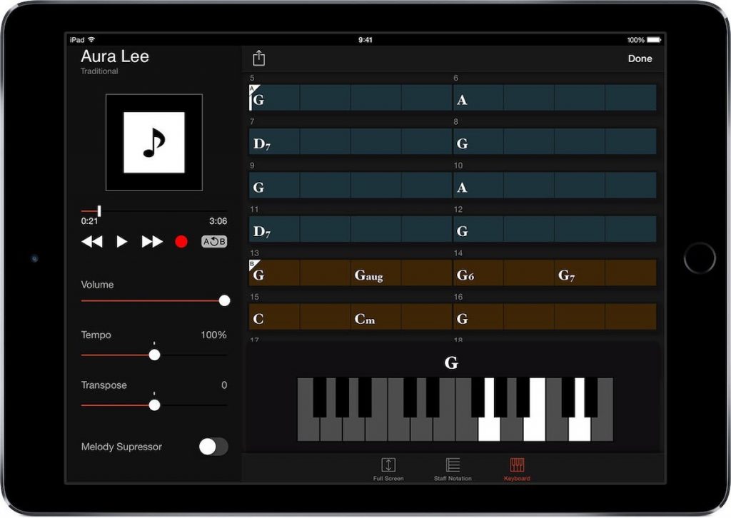 chord tracker Screenshot of Chord Tracker app on tablet.