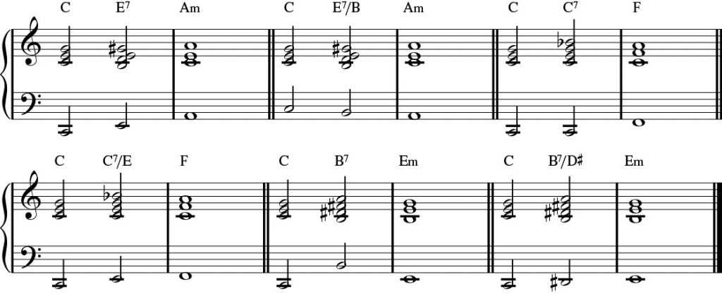 Alternate Bass Notes for the passing chords.