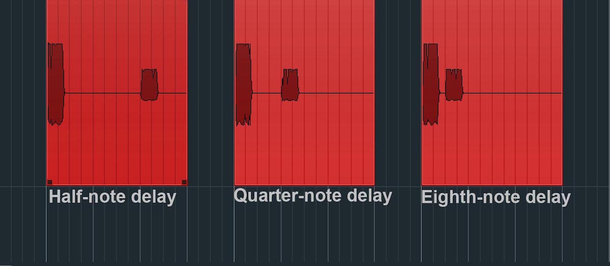 Fig. 1 The distance between the original and delayed notes at various time settings.