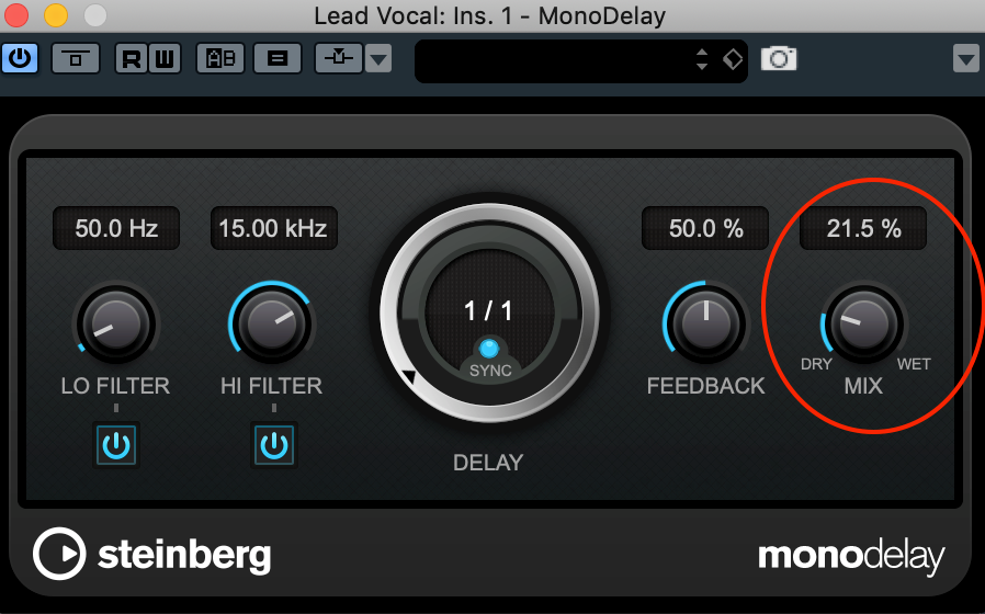 Fig. 3 With an insert delay, the mix knob controls the dry-to-wet ratio.