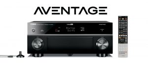 07-AVENTAGE-rxa1000bl-1k Aventage logo and front view of receiver and its remote control.