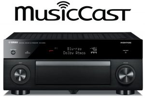 08-MC-RX-A1050-1k MusicCast logo and front view of electronic unit.