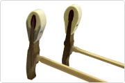 Piano hammer shank (left) and celeste hammer shank (right).