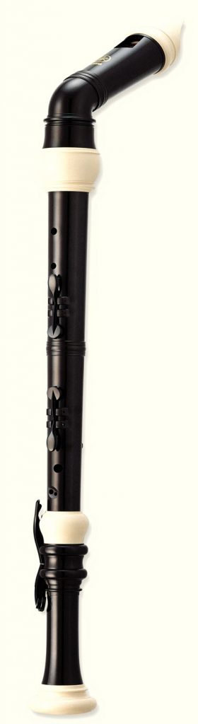 yrb-302bii-0001widerresize Tall woodwind instrument with mouthpiece at an angle from rest of body.