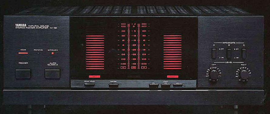 yamaha_m-80_stereo_power_amplifier Closeup of the control panel.