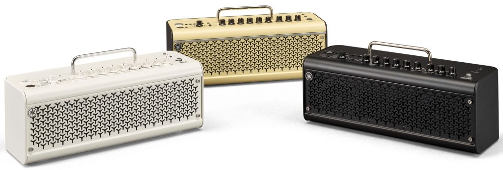 Yamaha THR30II wireless amps in three different colors.