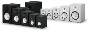 HS-Series beauty shot Five speakers in black and in white, plus a subwoofer in black.