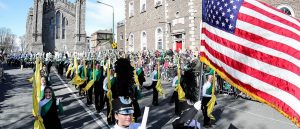 Slippery Rock University's marching band at a parade