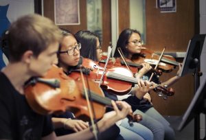 strings during rehearsal