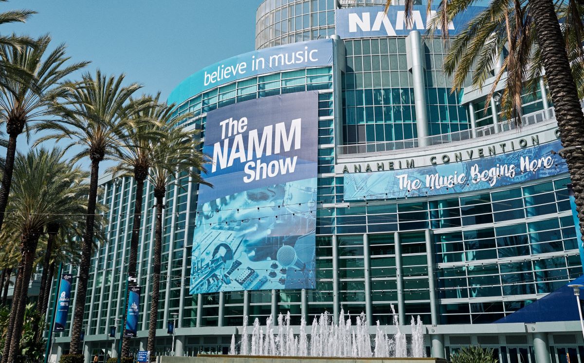 NAMM-2023-Recap-body-image-1-resize Exterior of Anaheim Convention Center with NAMM Show signage.
