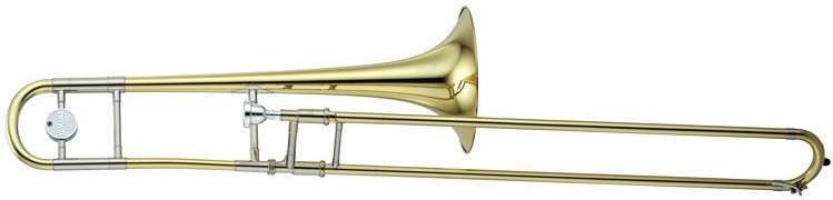 YSL-610-Tenor-Trombone-1 Brass trombone in profile.