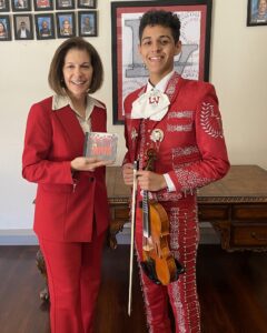 Nevada Sen. Catherine Cortez Masto with Axel, a member of LVHS Mariachi Joya