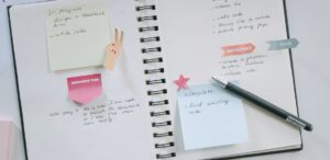 notes and Post-Its inside notebook