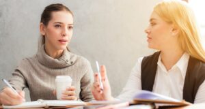 two women talking