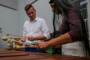 Douglas Brown with percussion student