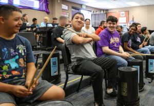 bucket drumming class at Johansen High School