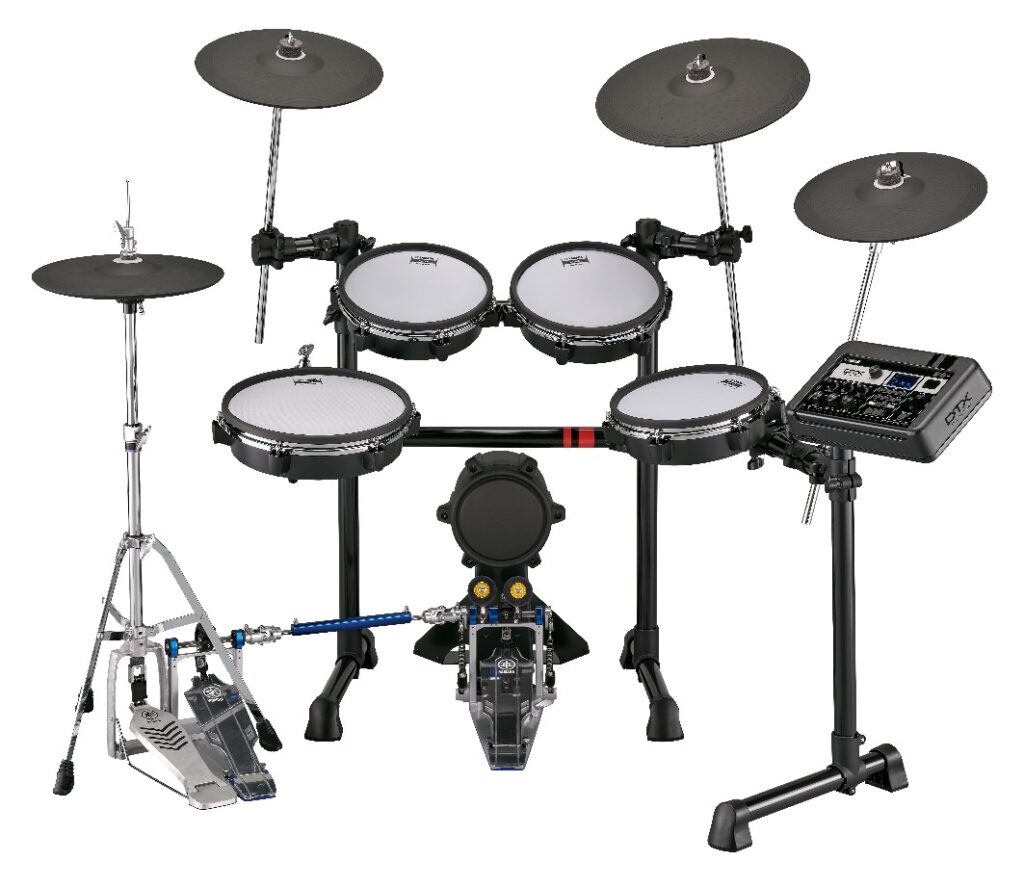 An electronic drum kit.