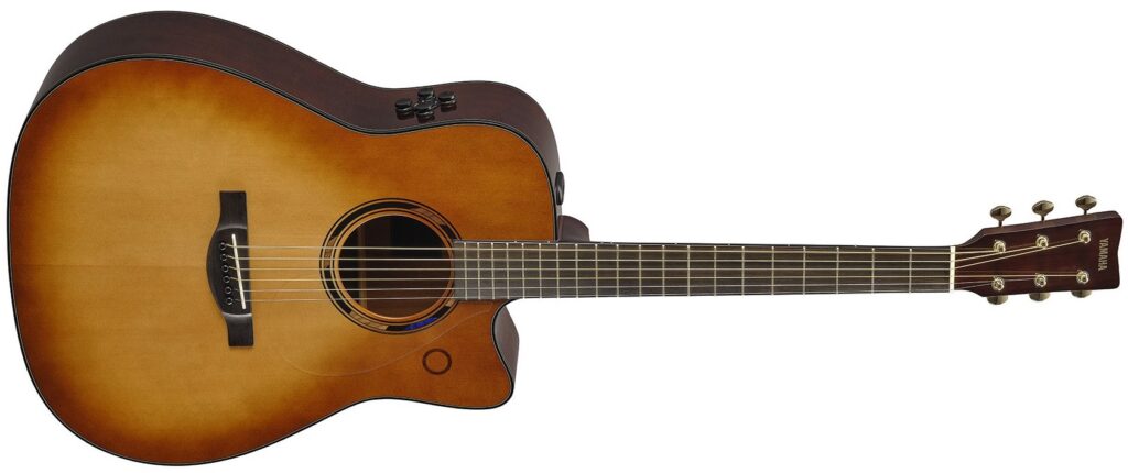 A brown acoustic guitar.